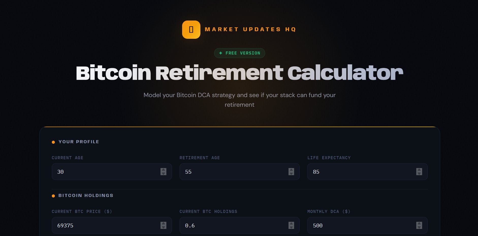 Free calculator hero and input panel